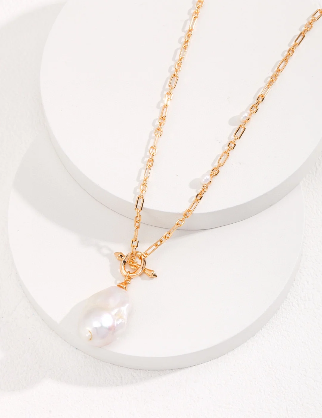 S925 Sterling Silver Baroque Pearl Long Necklace Gold-Plated T Bar Clasp Chain Natural Irregular Jewelry Statement Necklace