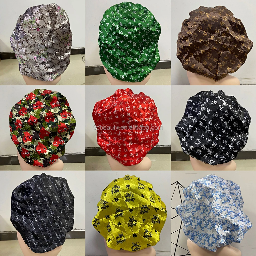 Newest Design 100 Luxury Patterns Premium Silk Designer Bonnets Women Wholesale