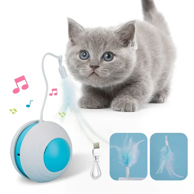 Automatic Interactive Cat Toy Ball with Led Light Usb Rechargeable Cat Toy New Cat Toy Motion Feather