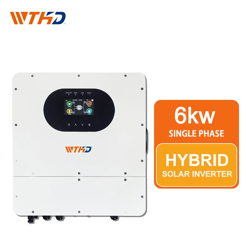 WTHD Bir fazali IP65 Gibrid Quyosh Invertori 6KW 230Vac MPPT WiFi 48V Batareya 97% Foydalanish Samaradorligi Parallel Uy Energiya Tizimi 5-Yil