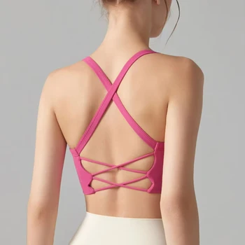 Thin Shoulder Yoga Vest Fixed Cup Strength Sports Bra Suspender Beautiful Back Integrated Chest Cushion Yoga Bra