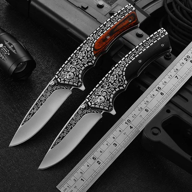 High Hardness Mini Folding Knife for Outdoor Camping Tactical Self-Defense Multi-Function Survival D2 Wood for DIY Foreign Trade