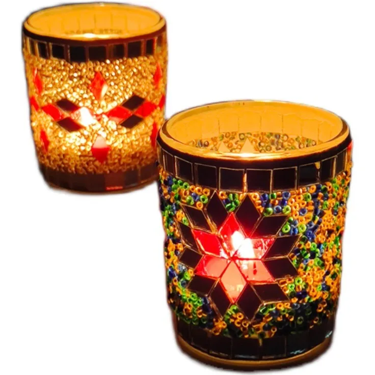 Hot Sale Romantic Mosaic Glass Candle Jar Candle Holder Wedding Home