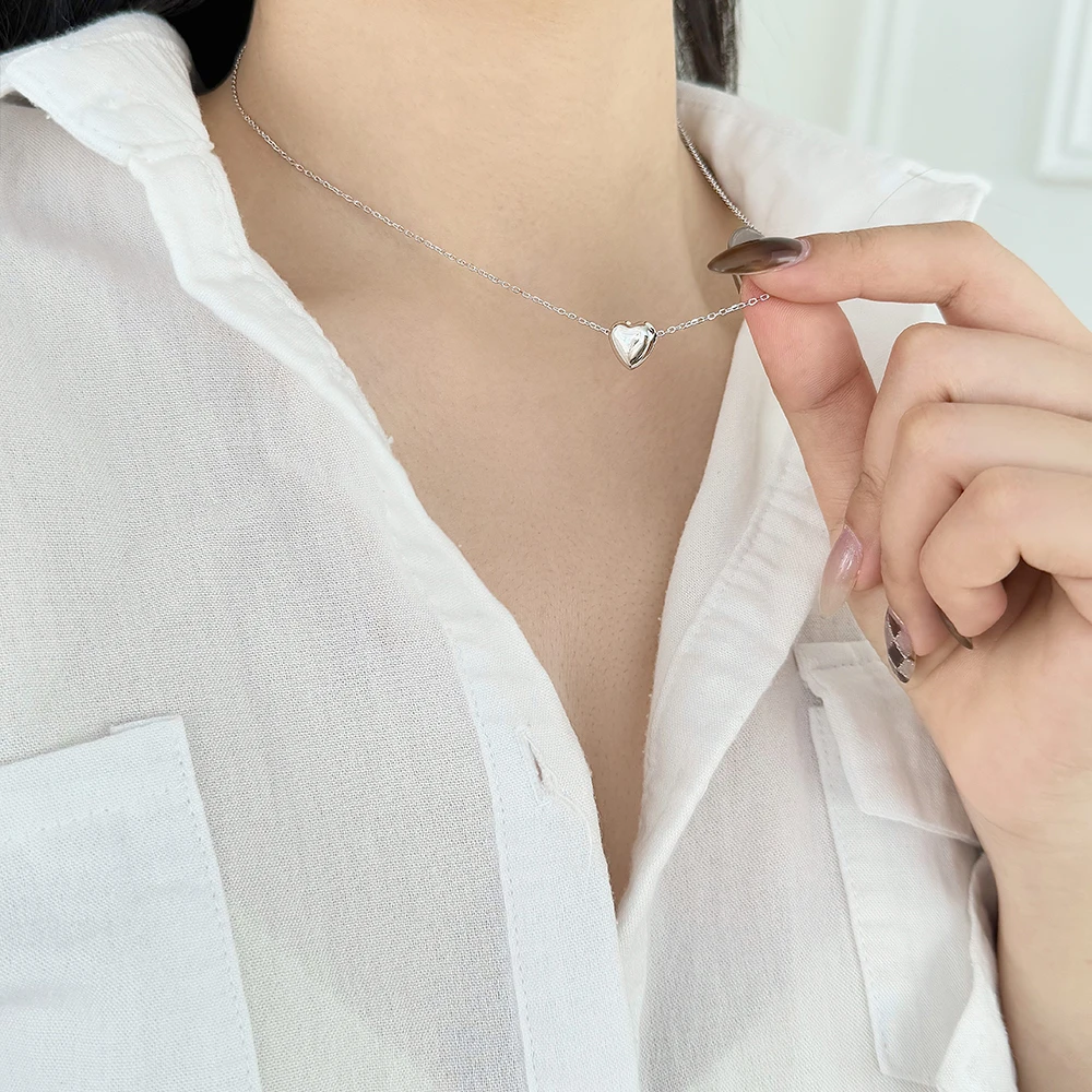KAKODIY Simple Elegant Design Beautiful 925 Sterling Silver Rhodium Plated 18K Gold Plated Chain Glossy Heart Love Pendant Necklace detail 3