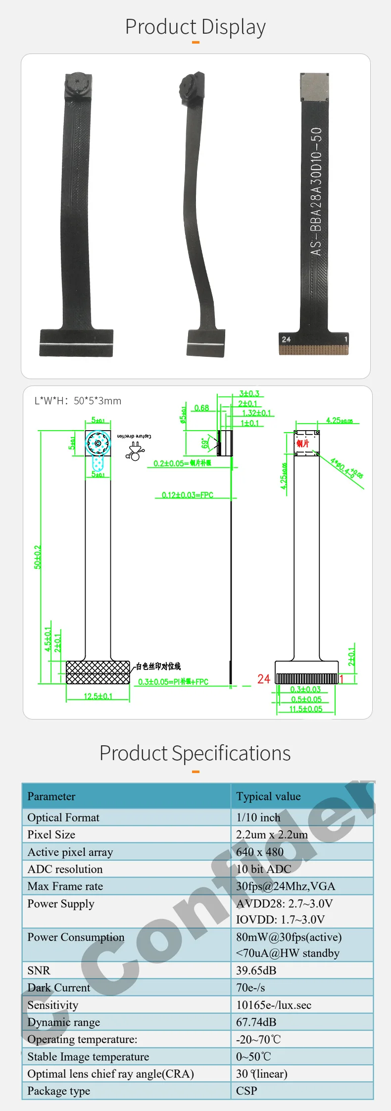 DGZX GC032A DVP 0.3MP ESP32 VGA 30 fps SPI Visual Headset Camera Module插图1