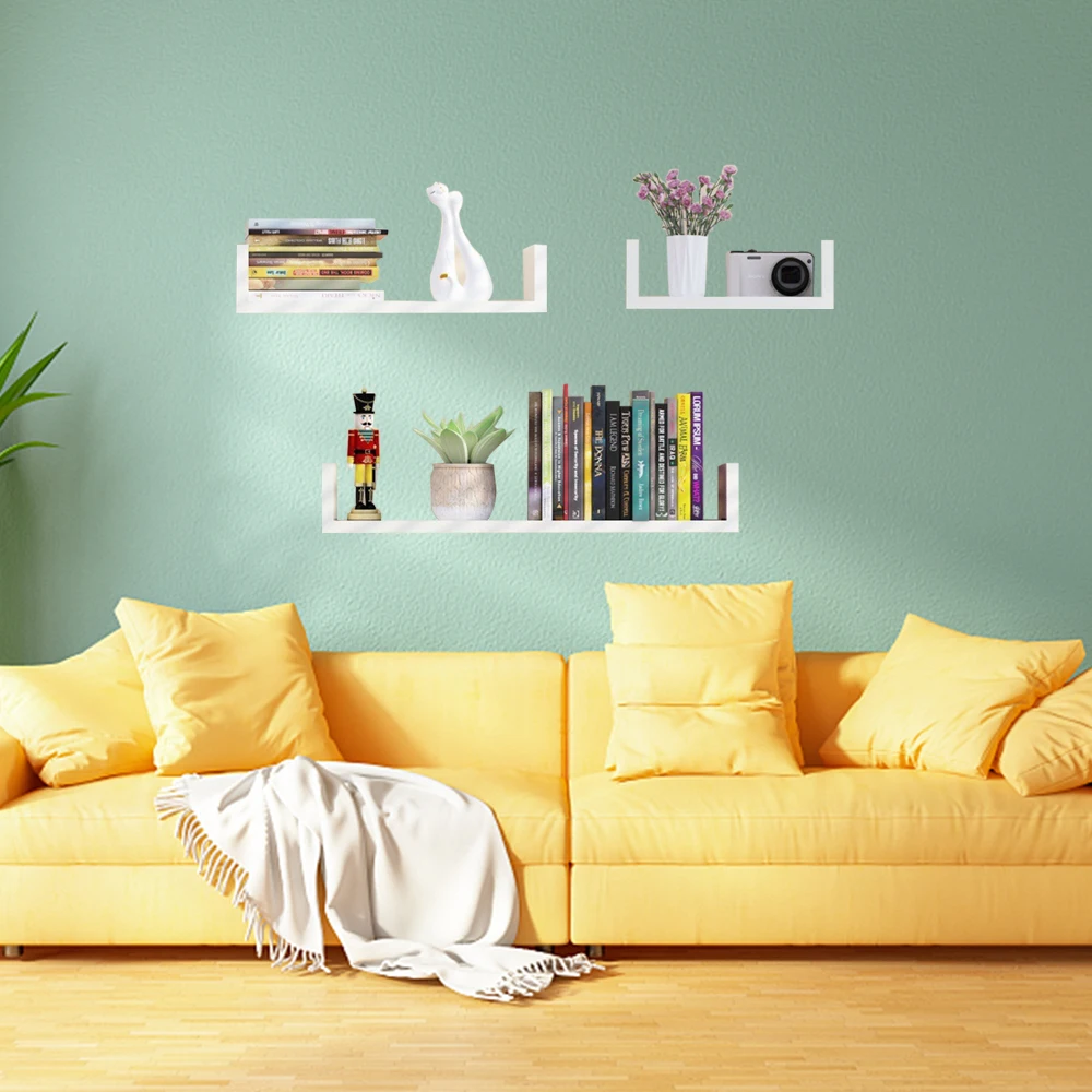 White Floating Shelves Wall Mounted Solid Wood Wall Shelves Bookshelf