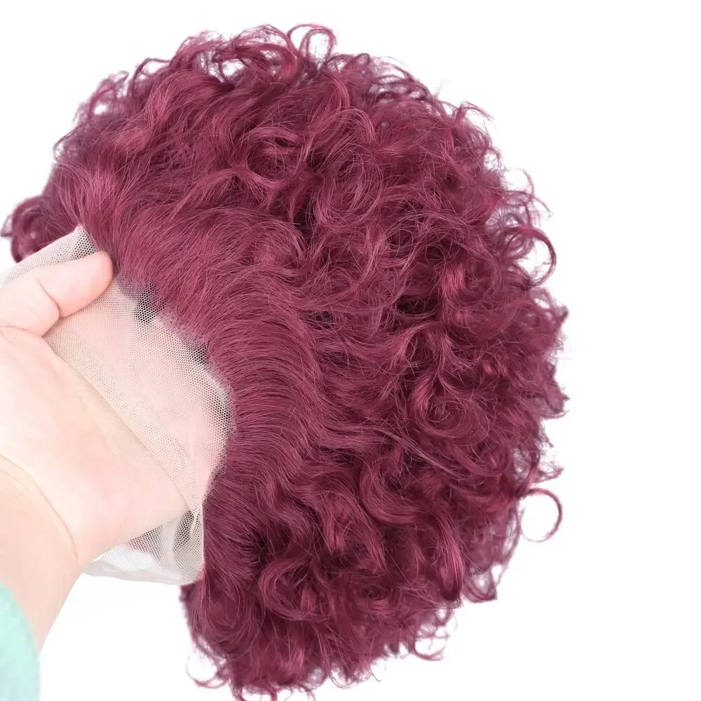 Short Pixie Cut Human Hair Wig Water Wave Ombre Brown Transparent Front Lace Cheap Curly Wigs for Women_voghion.com