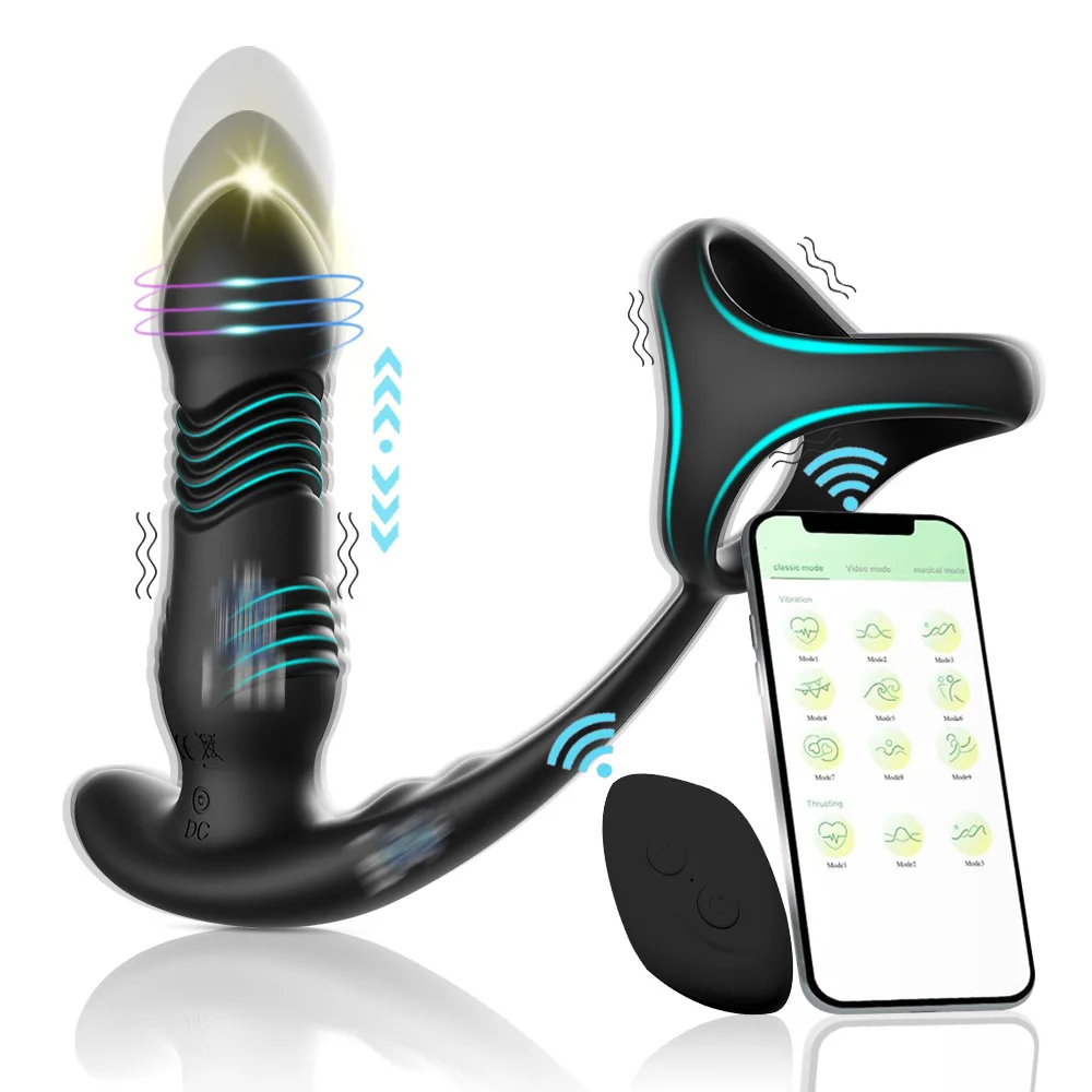 Thrusting Anal Vibrator Prostate Massager with Cock Ring - Rechargeable  Silicone Butt Plug & G Spot Vibrator for Men