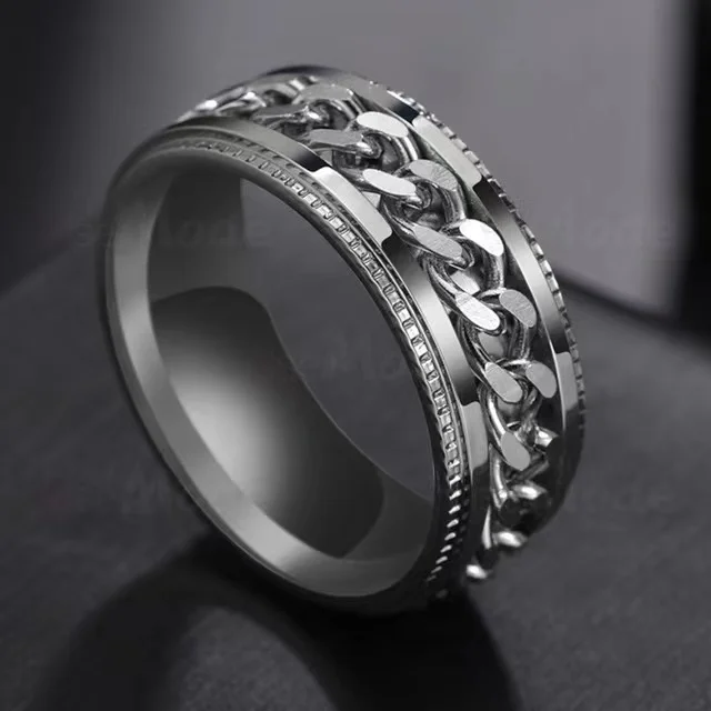 Tik Tok Cool Chain Inlaid Stainless Steel Spinner Rings Popular Wide ...