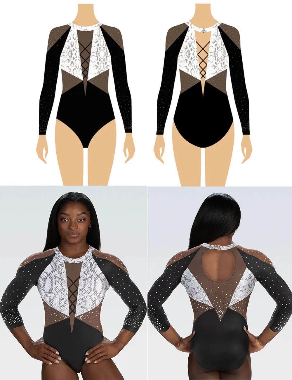 Custom Inked Mesh 3/4 Sleeve Round Neck Leotard Gymnastics - Lycra & Mesh main image 0