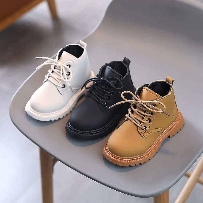 Зимние плюшевые теплые детские короткие сапоги крутые Водонепроницаемые кожаные