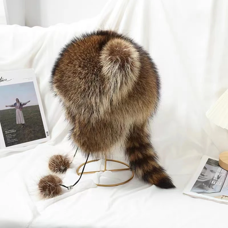 冬の厚いすべてのアライグマ犬の毛皮の耳の袖口の帽子ロシアの毛皮の