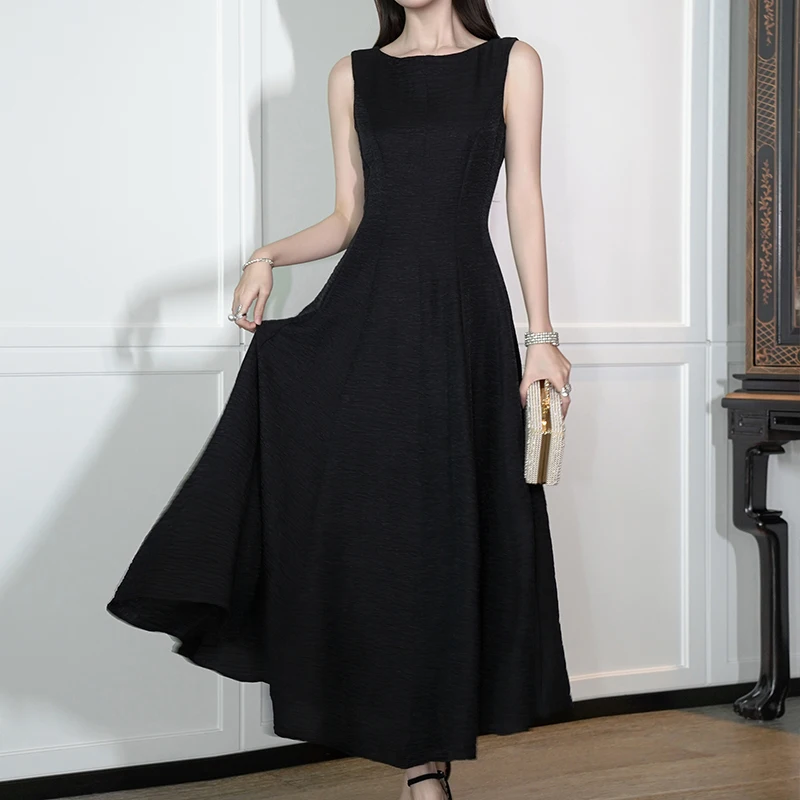 ZYHT 9788 Luxury Solid Black Party Dress Elegant High Waist Slim a Line  Sleeveless Maxi Long Summer Elegant Dresses for Women| Alibaba.com