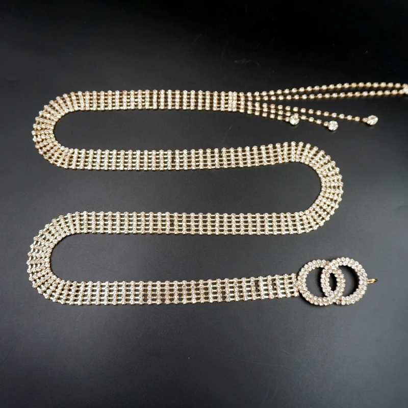fashion gold waist chain belt  buckles women metal diamond rhinestone belt for dress