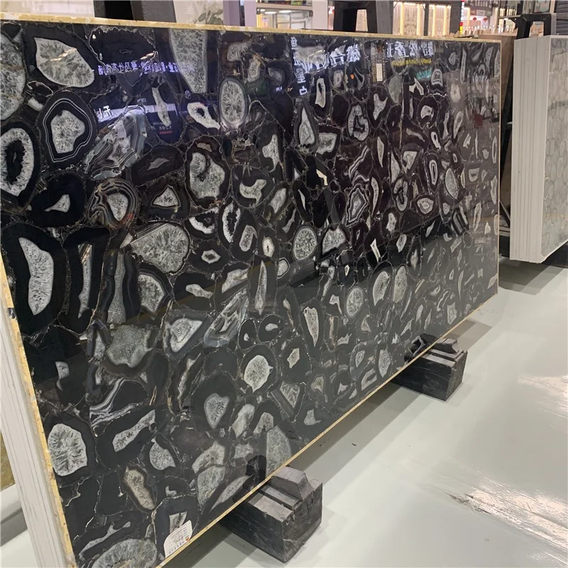 Природні розкішні плити з чорного агату, чорний напівкоштовний камінь, постачальники коштовних каменів, оптова торгівля