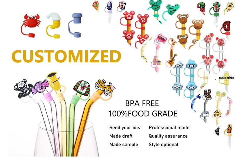 Customized Straw Cover Topper 100 Full Silicone Rubber Charms 8mm10mm
