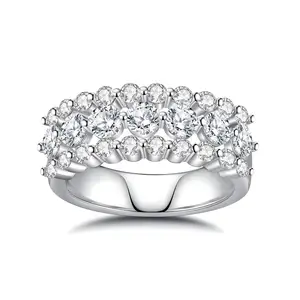 Luxury Multi Stone Diamond Ring Round Brilliant Cut Cluster Design in 925 Sterling Silver Sparkling Wedding Engagement Jewelry