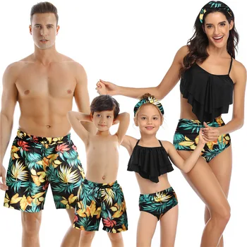 Print Bikini mommy and me bathing suits Father Son Swim Trunk Swimwear Swimsuit One Piece Women Girl swimwear matching family