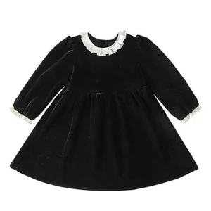 New Arrival Autumn Black Princess Dress Pure Cotton Dresses Garment Girls High Quality Wholesale Kids Girls Velvet Dress