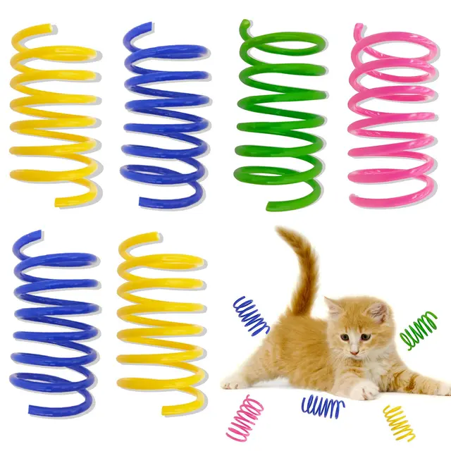 Hot Selling 4pcs Heavy Plastic Cat Spiral Spring Interactive Cat Toy cat teaser wand