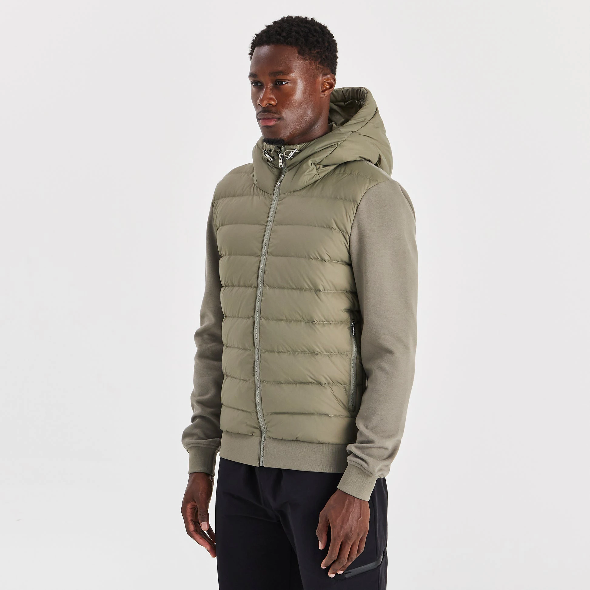 TN Customize  90%Down 10%Feather Men Slim Fit Jacket With Padded Funnel Neckline  Hybrid Technical Puffer Jacket for Men