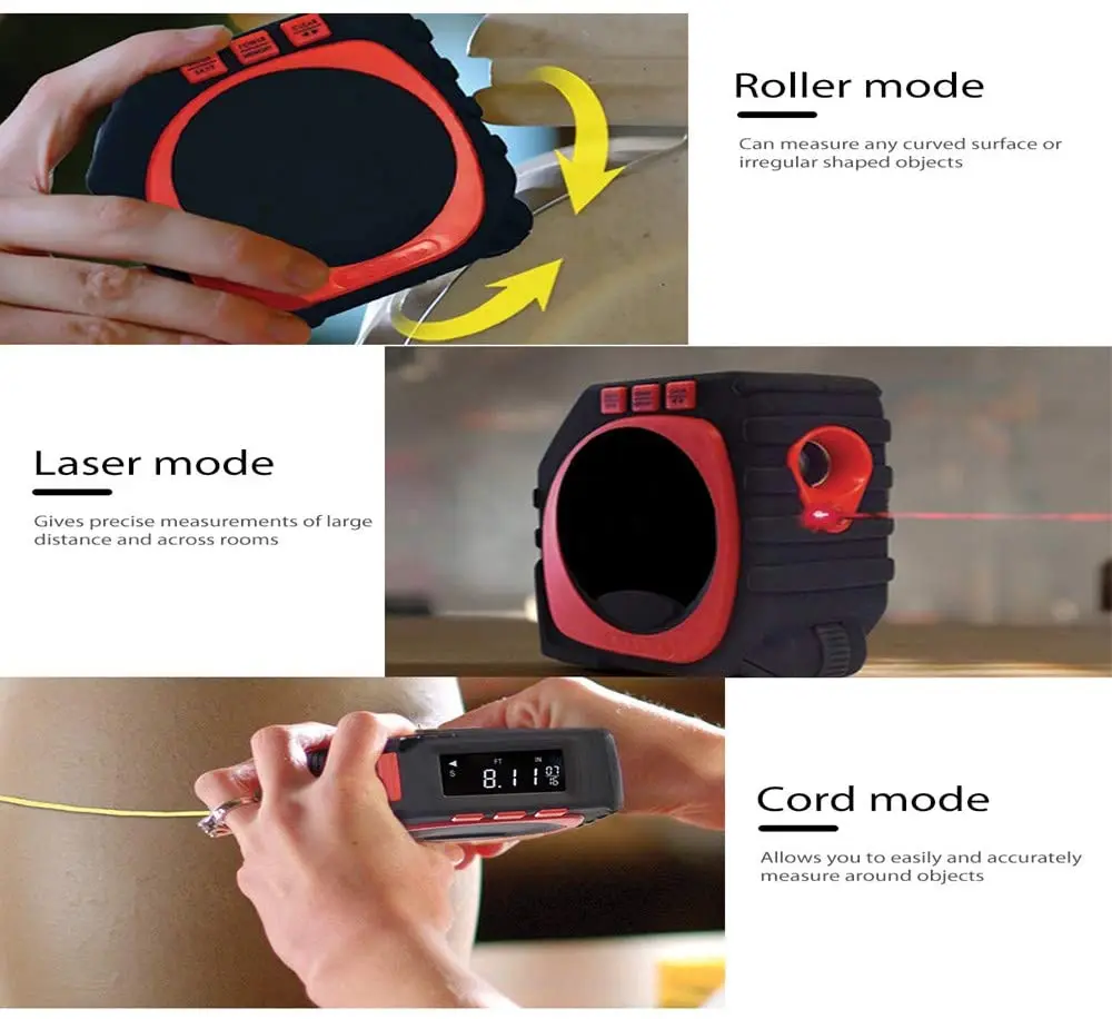3-in-1 LED Digital Display Laser Measure Digital Tape Measure String Mode Precise Roller Mode Universal Measuring Tool