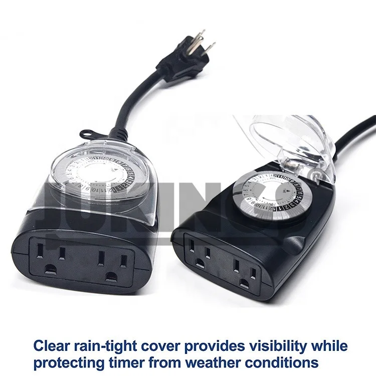 24-Hour Heavy Duty Plug-in Timer Socket Outdoor Electrical Mechanical Timer PVC 15A Rated Current 125V Rated Voltage IP54 US 5m