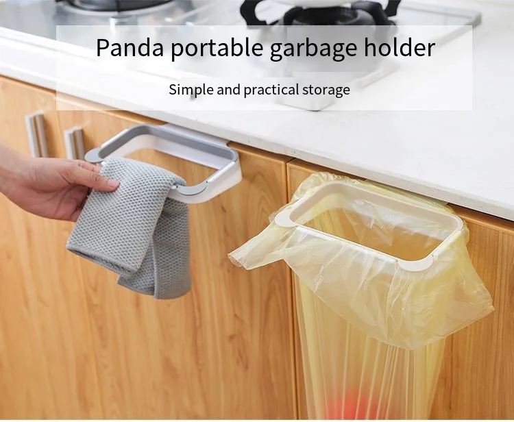 Plain Panda kitchen door back carrying garbage bag holder Household cabinet door behind rag hanger Garbage rack factory