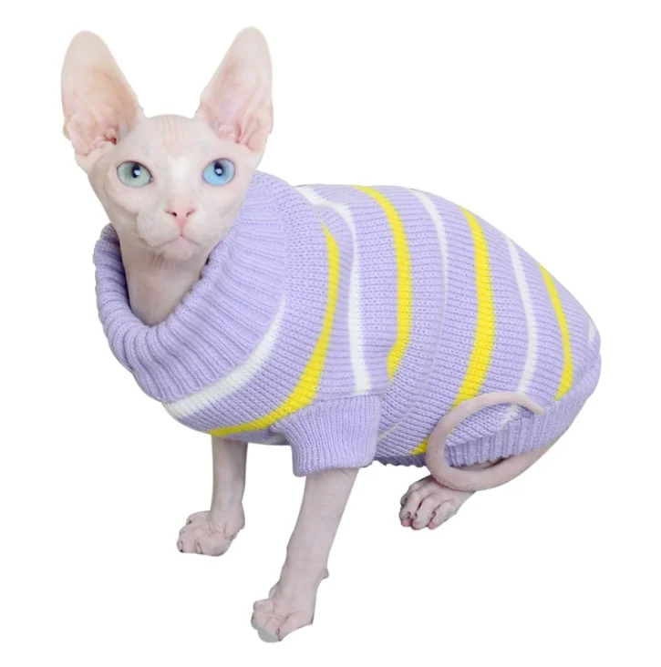 Cat Clothes Sphynx Hairless Cats Sweater Blue Line Aesthetic Breathable Cat  Wear Clothes Sweater, Save Money On Temu