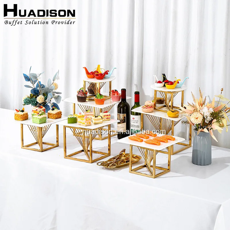 Huadison Factory Direct square Buffet Riser Set Metal Display Stand Food Riser for Hotel Catering