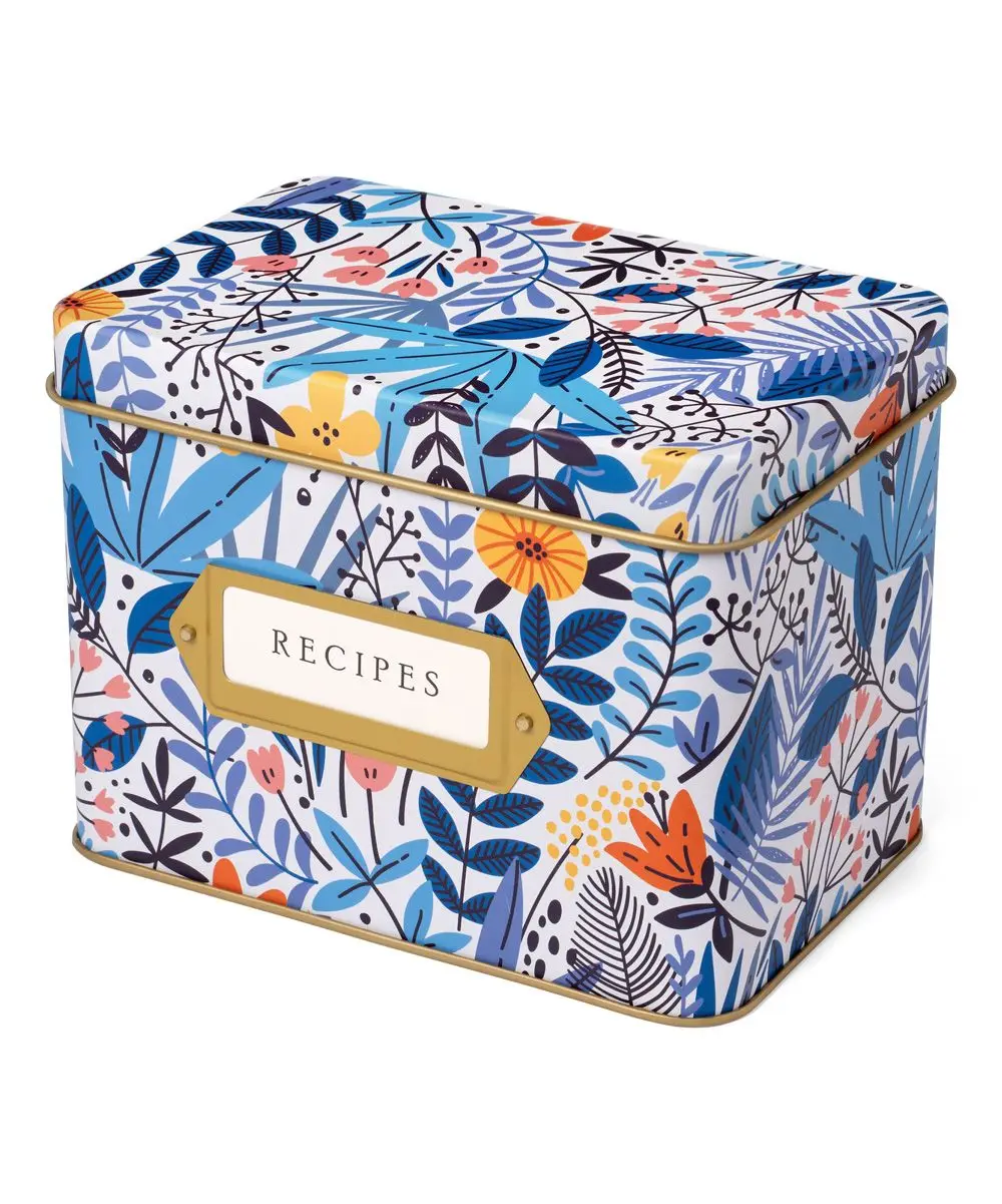 Custom Durable Metal Recipe Card Box Decorative Recipe Tin Card Box