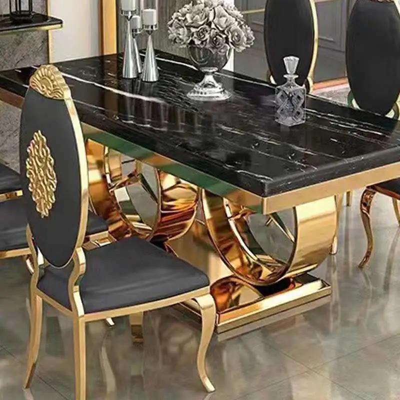 Luxury Royal Design Gold Metal Dining Table Set 6 Seater 4 Chair Home ...