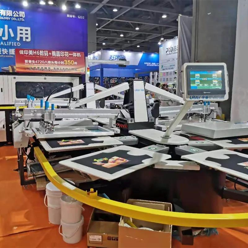 6 Color Automatic Rotary Carousel Tee Shirt Silk Screen Printing Machine