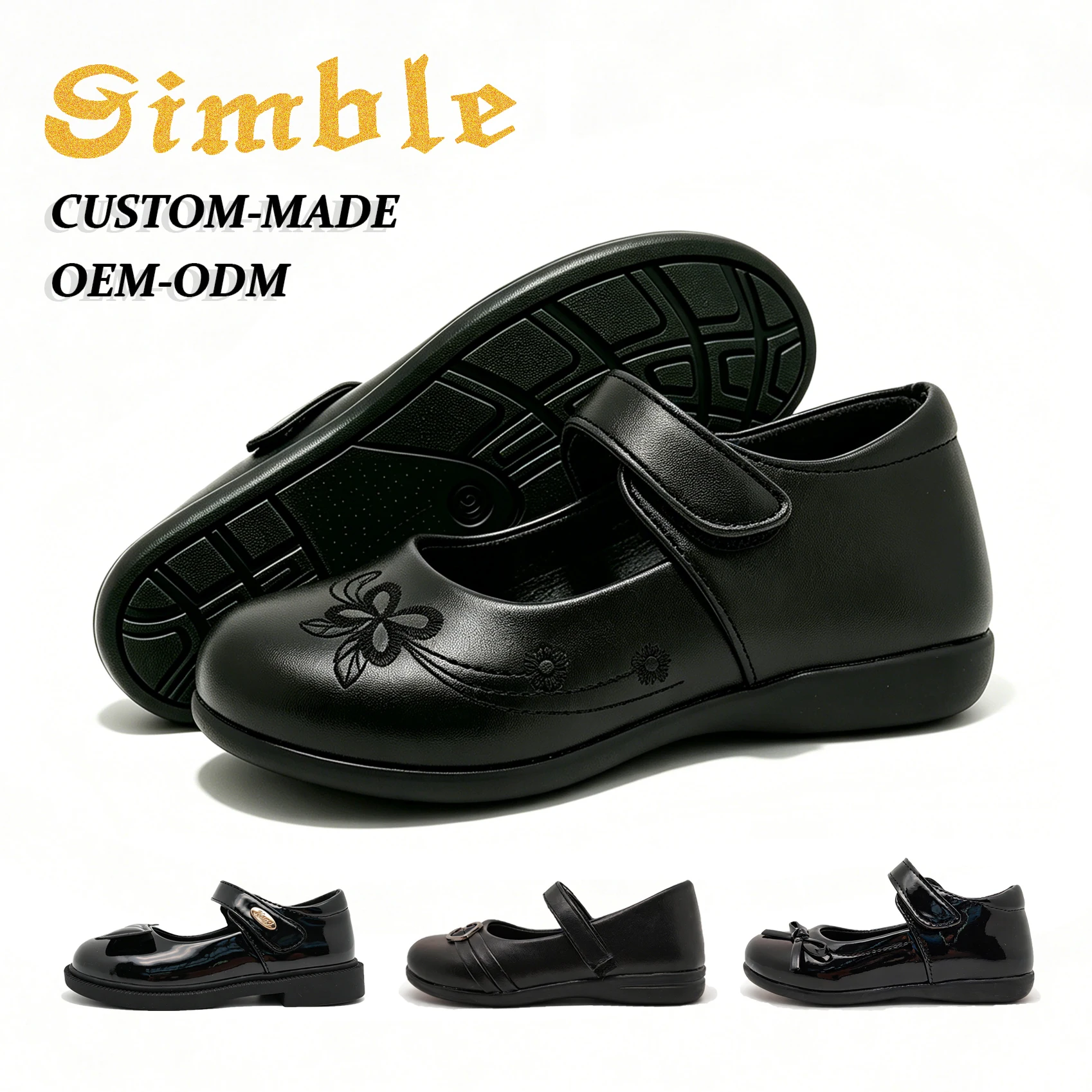 Various Casual Kids Black School Shoes for Girls Custom Outdoor Comfort Matte PU Children Student Shoes