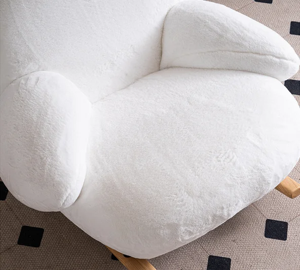 INS Popular Leisure  Human Shape Fabric  White Fur Fabric Swing Lounge Chair Rocking Chair Single Chair
