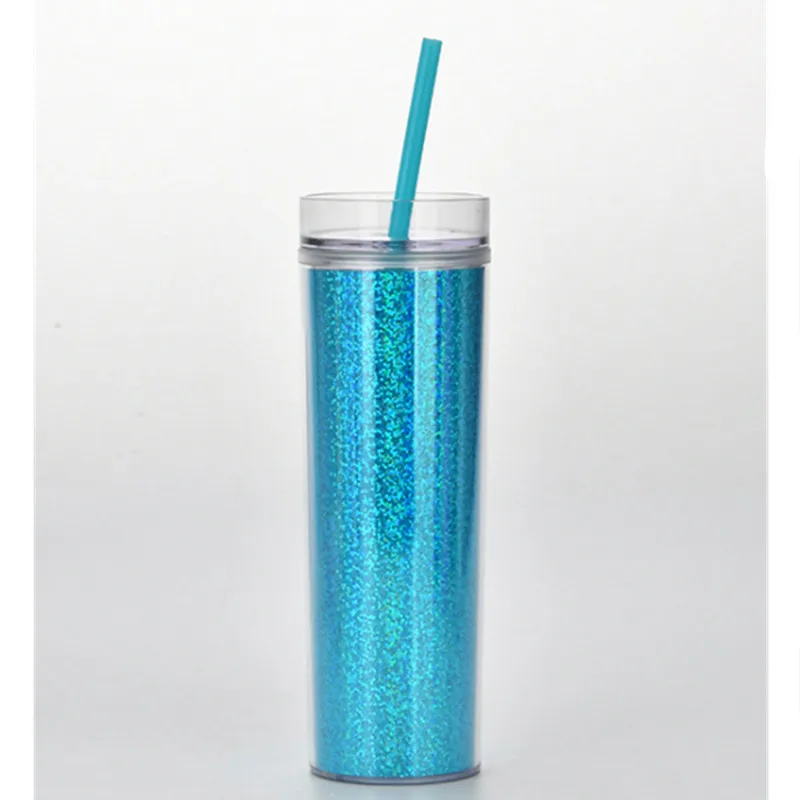 Фон с изображением конфетти блеск стакан с двойными стенками объемом 16 унций кружка для путешествий, пластиковая Питьевая многоразовые чашка с трубочкой