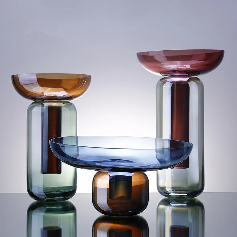 Hot Sale Minimalist Home Decor Glass Mushroom Vase Irregular Shape Cylindrical Thick Color Glass Vase