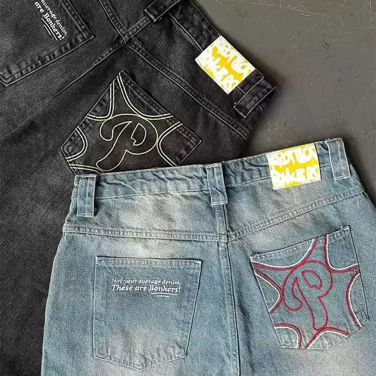 OEM Custom New Fashion Embroidered Streetwear Jeans Men's Straight Boys Baggy Jeans Acid Wash Vintage Plus Size Jeans for Men gallery 2