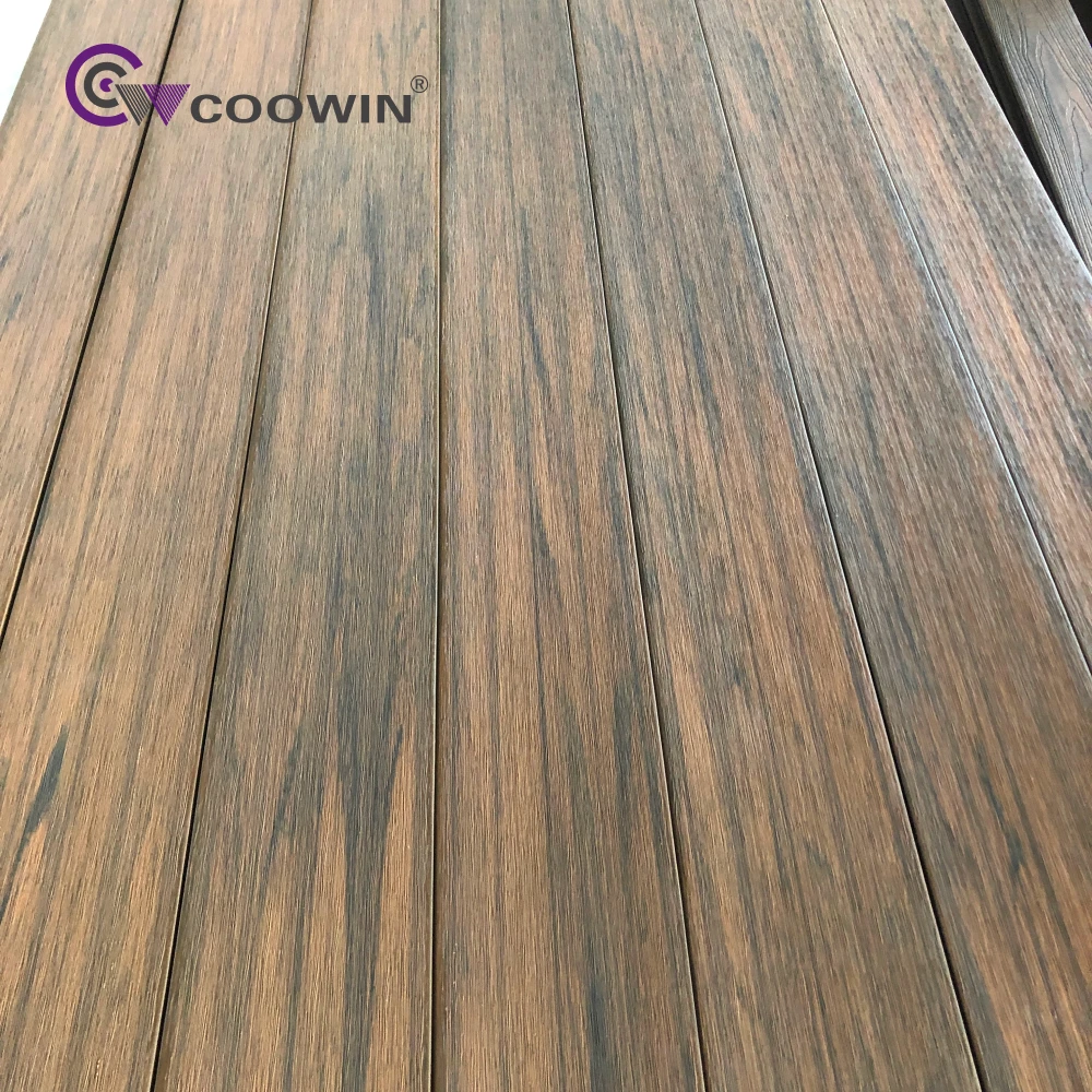 European Style Wood Plastic Composite 3D Embossing Deck Flooring Outdoor Teak Pvc Decking Garden Park Indoor Use Brushed