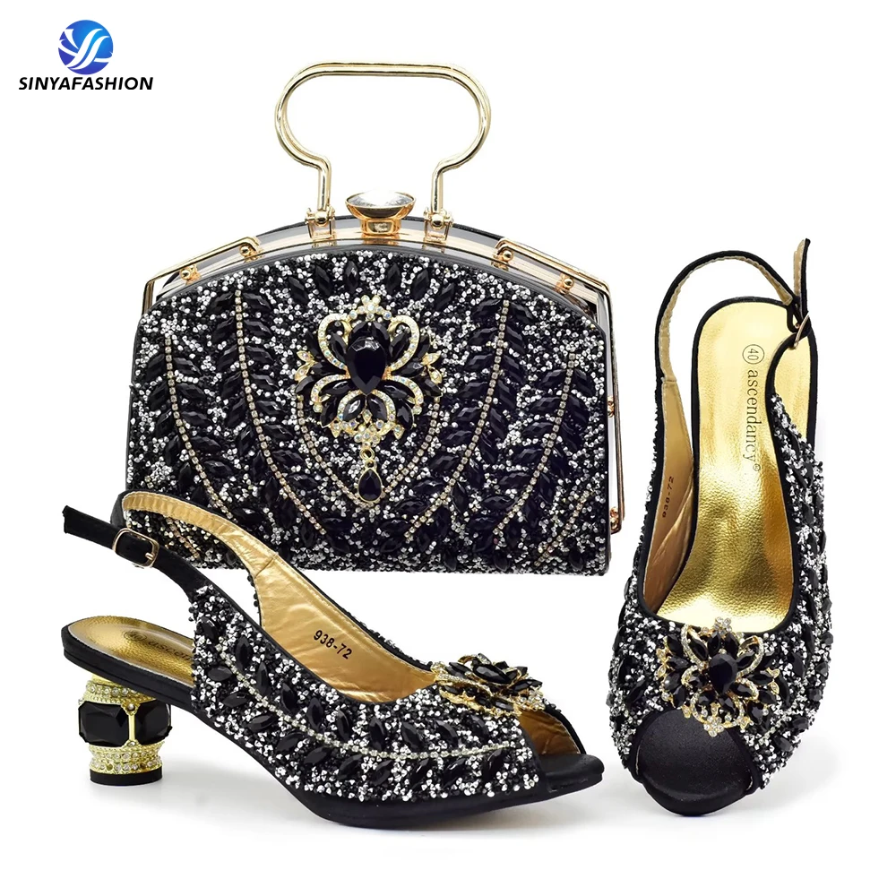 Women Shoes and Bag with Matching Rhinestones 8 Cm Italian Design Luxury  Shoes
