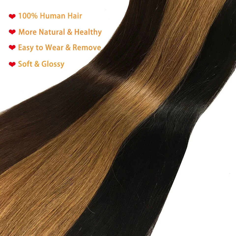 Tape In Human Hair Extensions 100% Remy Natural Human Hair 16-26 inch Straight Seamless Skin Weft Adhesive for Women_voghion.com