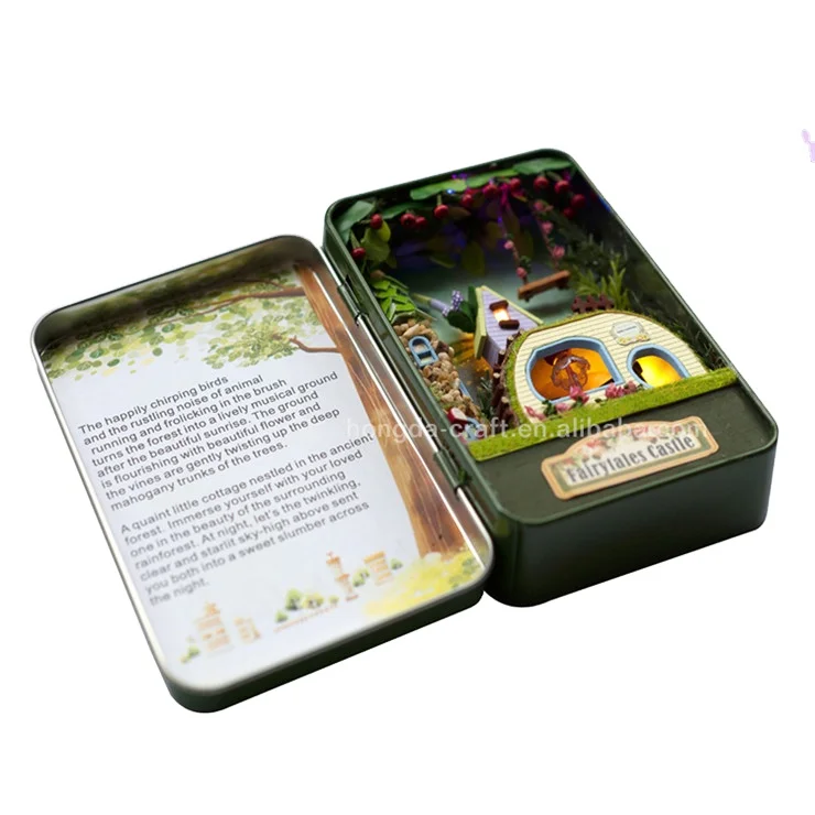Good Quality With Intelligent Voice Control Light Miniature Diy Miniature Green House Wooden Kids Tin Box Theater