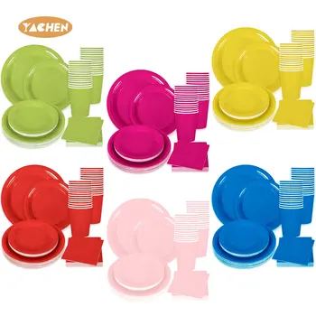 YACHEN 25pcs Party Supplies Disposable Dinnerware Tableware Set Disposable Paper Plates Napkins Cups for Party