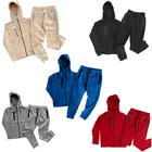 Wholesale Mens Sweat Suits Zips 2 Pieces Hoodie Set Jogging Suit Tech Fleece Track Suit Custom Logo Jacket Tracksuits For Men+