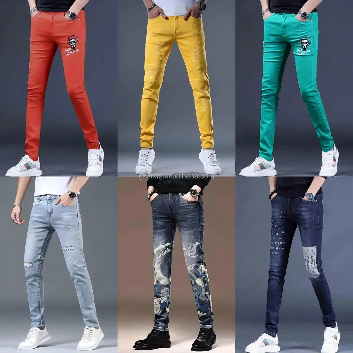 New Design Men's Vintage Straight Jeans Cheap Men Street Fashion Slim  Washed Stretch Pants Wholesale