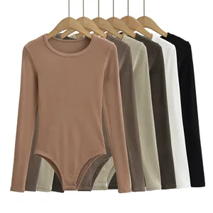 Winter Women's Slim Fit Brushed Long Sleeve Solid Color Stretchy Tight Bodysuit T-Shirt Sweet Style