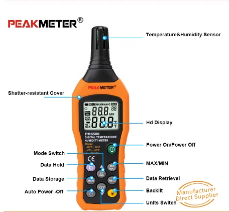 Peakmeter Pm6508 Factory Price High Accuracy Digital Ambient Air  Temperature Thermometer Humidity Meter Hygrometer Dew Point - Buy Humidity