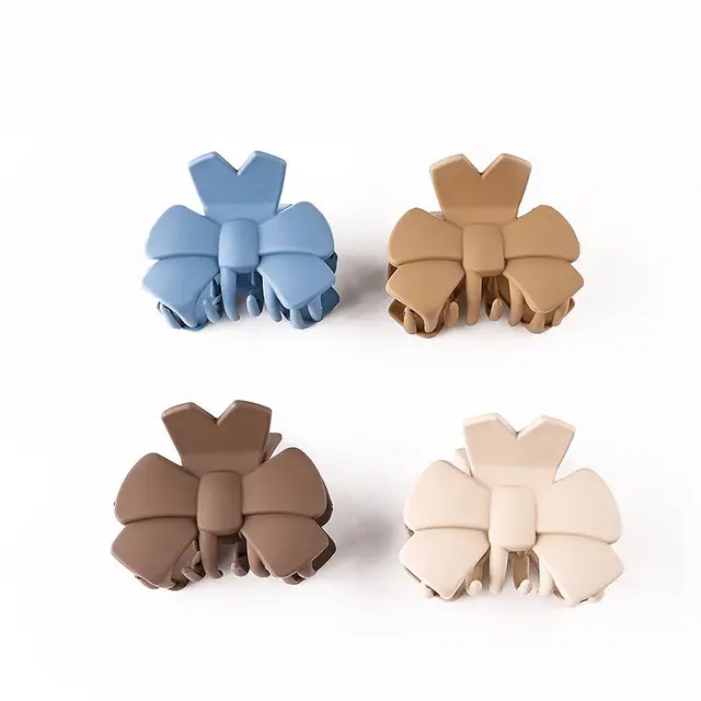 Plastic Small Bow Pinzas Para Cabello Shark Hair Claw 5cm Scrub Solid Color Sweet Clamps Clips For Girl Hair Clips For Women