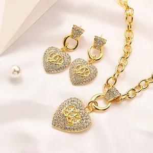 Factory Wholesale Women's Designer Brand Copper Jewelry Set 18k Gold Necklace Earrings Party Waterproof PVD