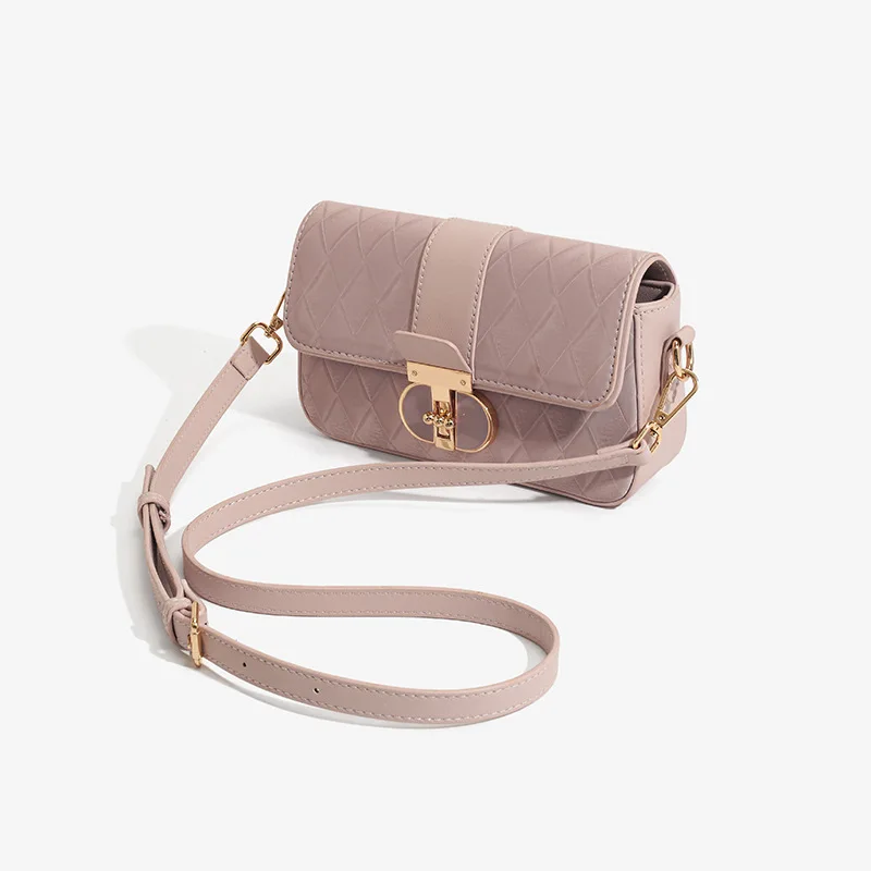 Texted Rhombic Small Square Summer PU Bag 2026 New Peach Oolong French Underarm Niche Plaid Single Shoulder Crossbody Bag Women